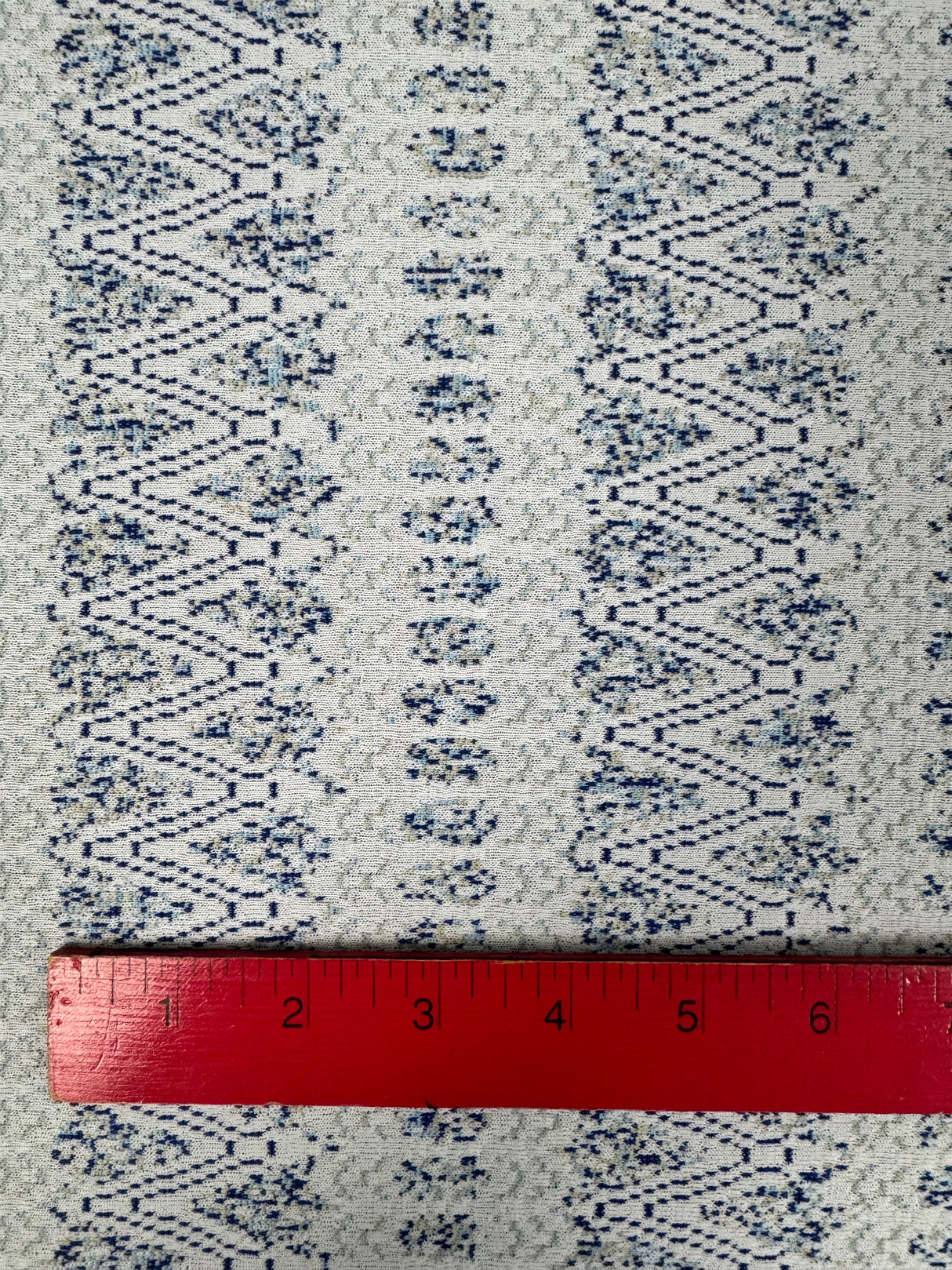 1970’s White with Light Blue Geometric Shapes Double Knit Fabric - Polyester - BTY (H21)