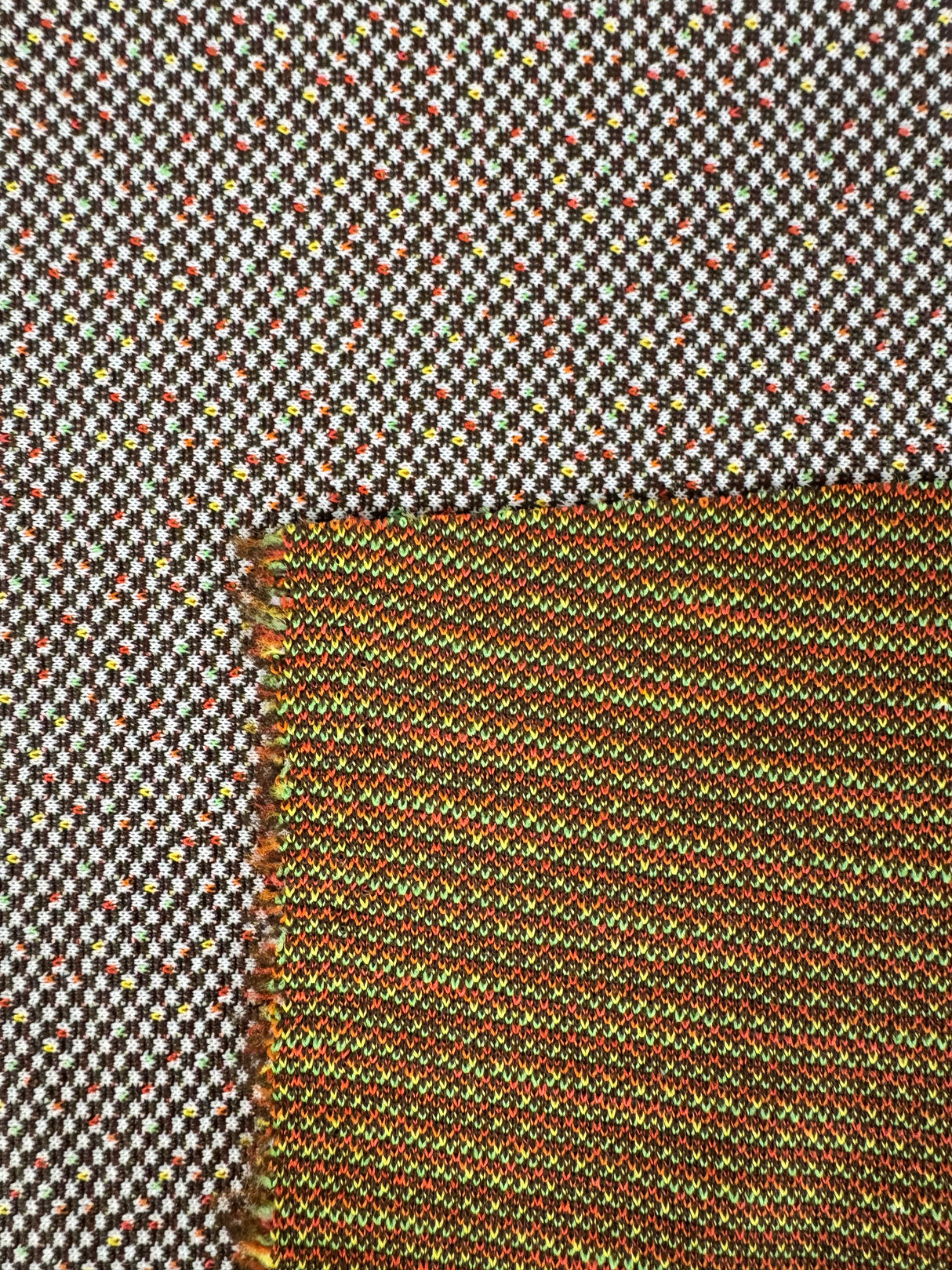 1970’s Brown, Green and Yellow Textured Double Knit Fabric - Polyester (H22)