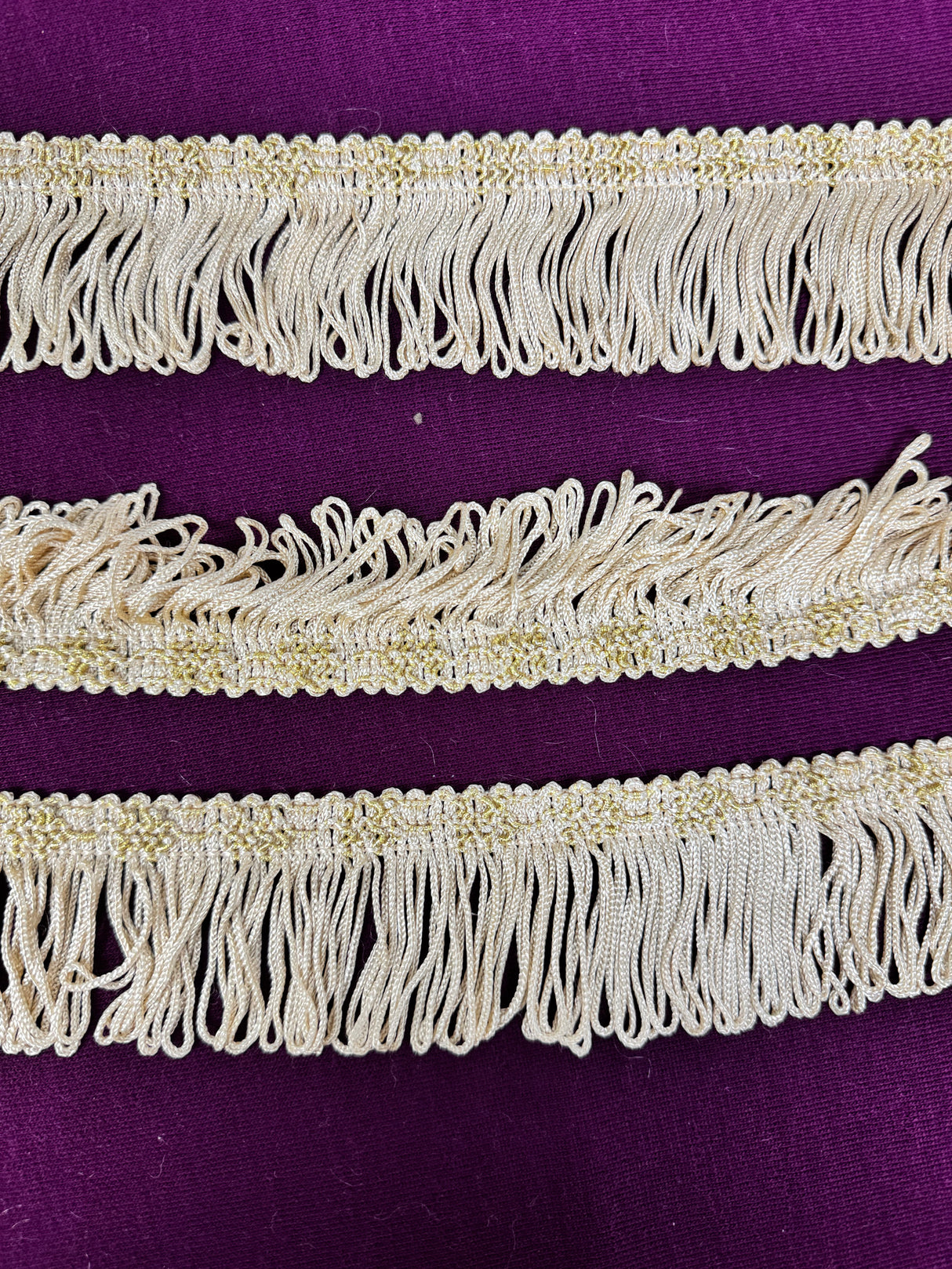 Beige and Gold Upholstery Fringe Trim - BTY