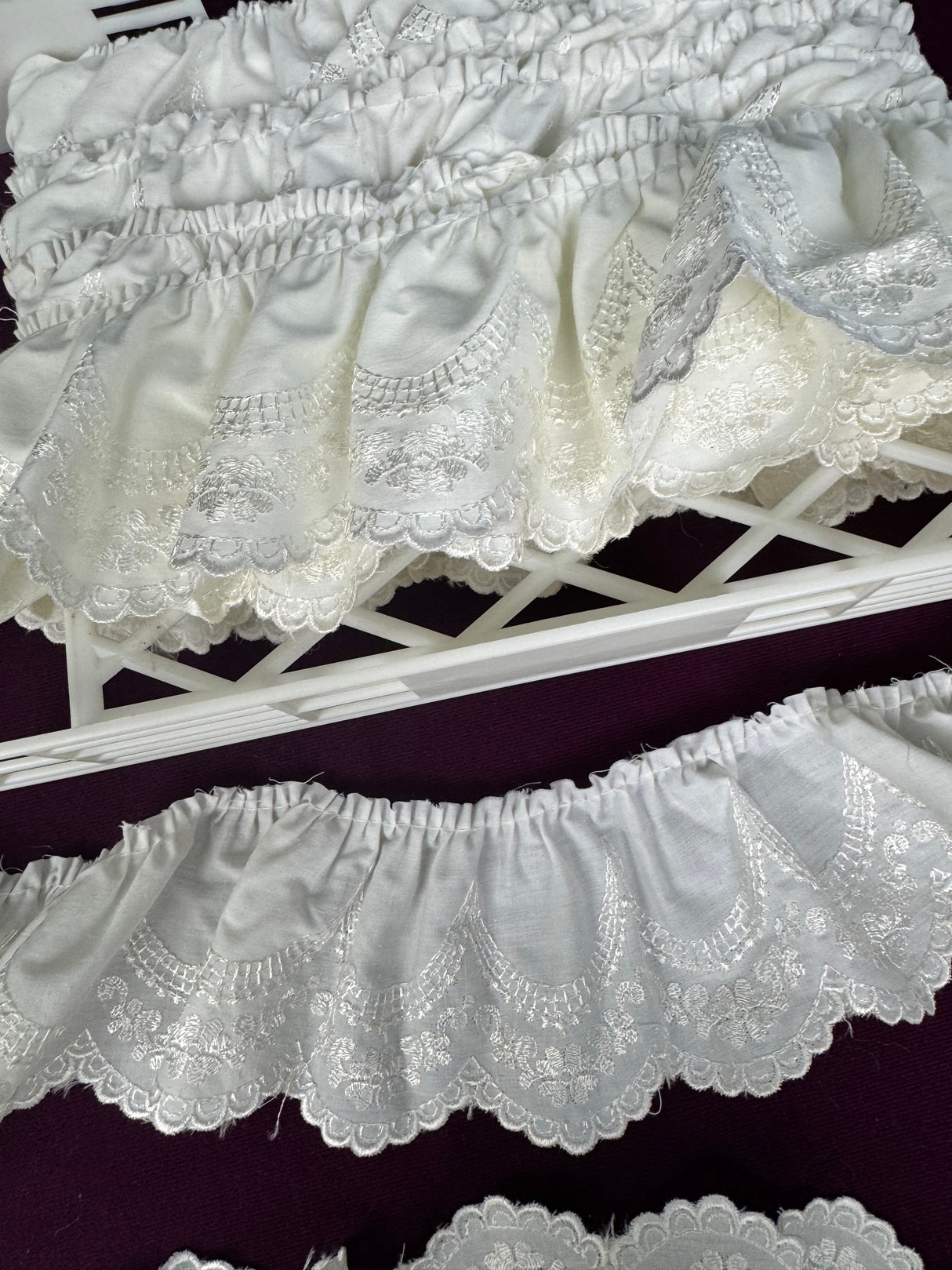 1970’s Off White Embroidered Gathered Scallop Edge Trim - BTY