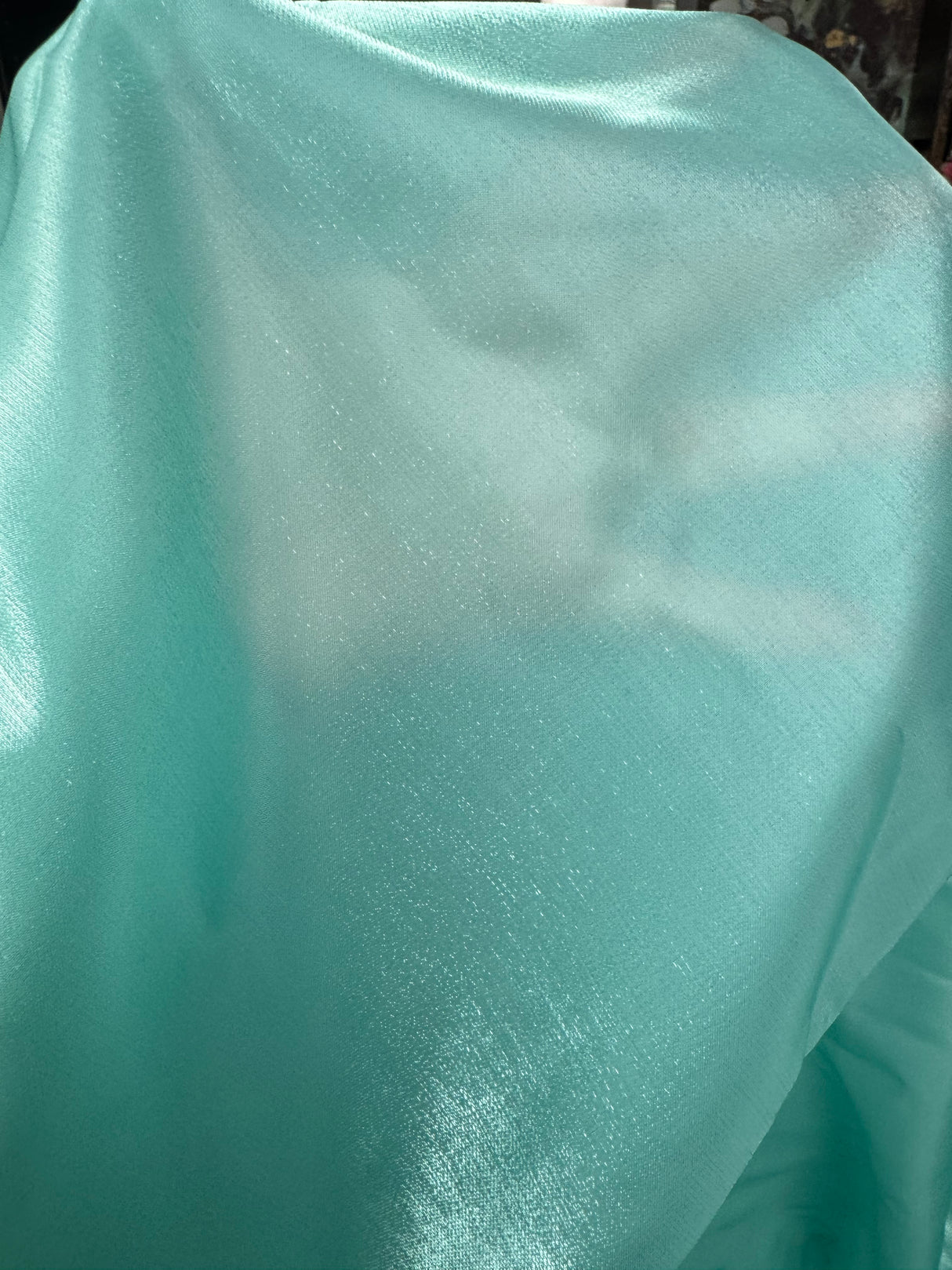 1970’s Aqua Liquid-finish Satin Polyester Fabric - BTY