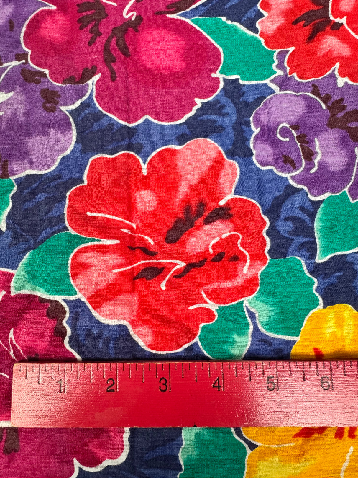 1970’s Bright Large Floral Print Crinkle Cotton Blend Fabric - BTY