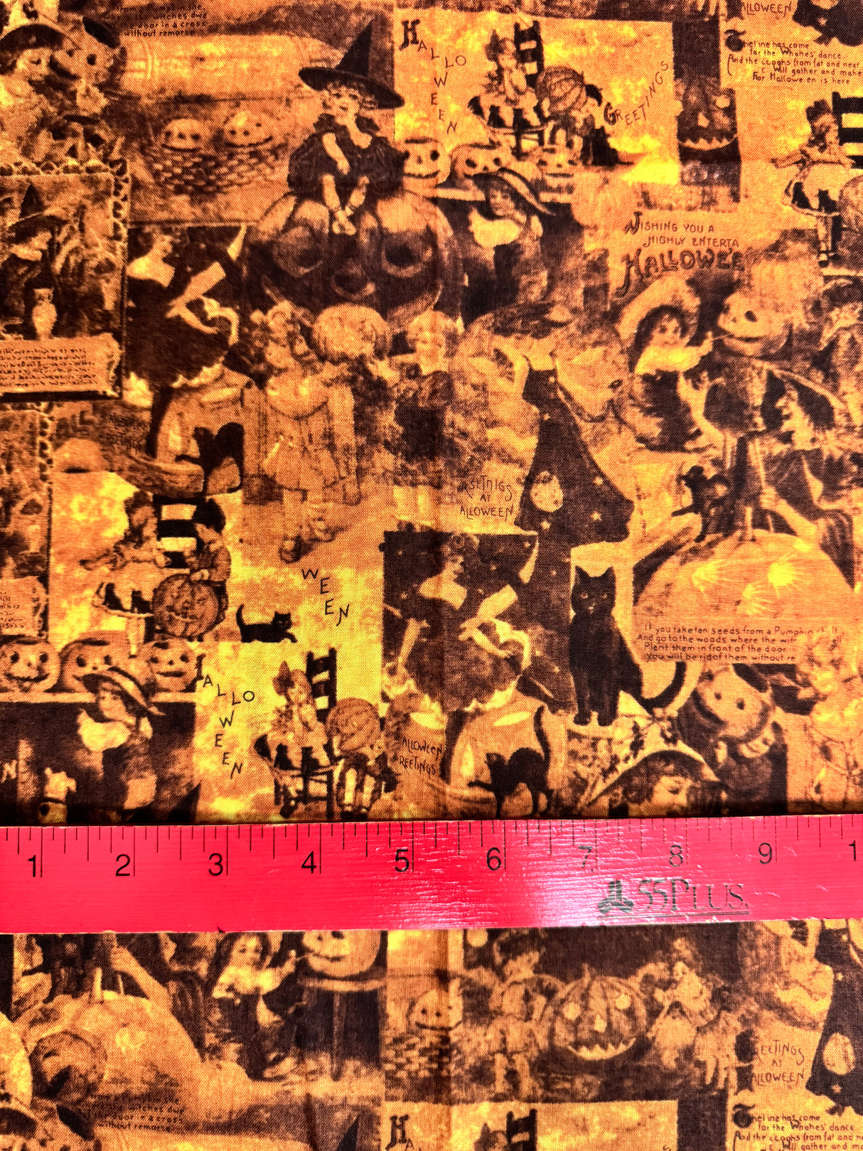 2000's Orange and Black Halloween Collage Novelty Print Cotton Fabric - BTY