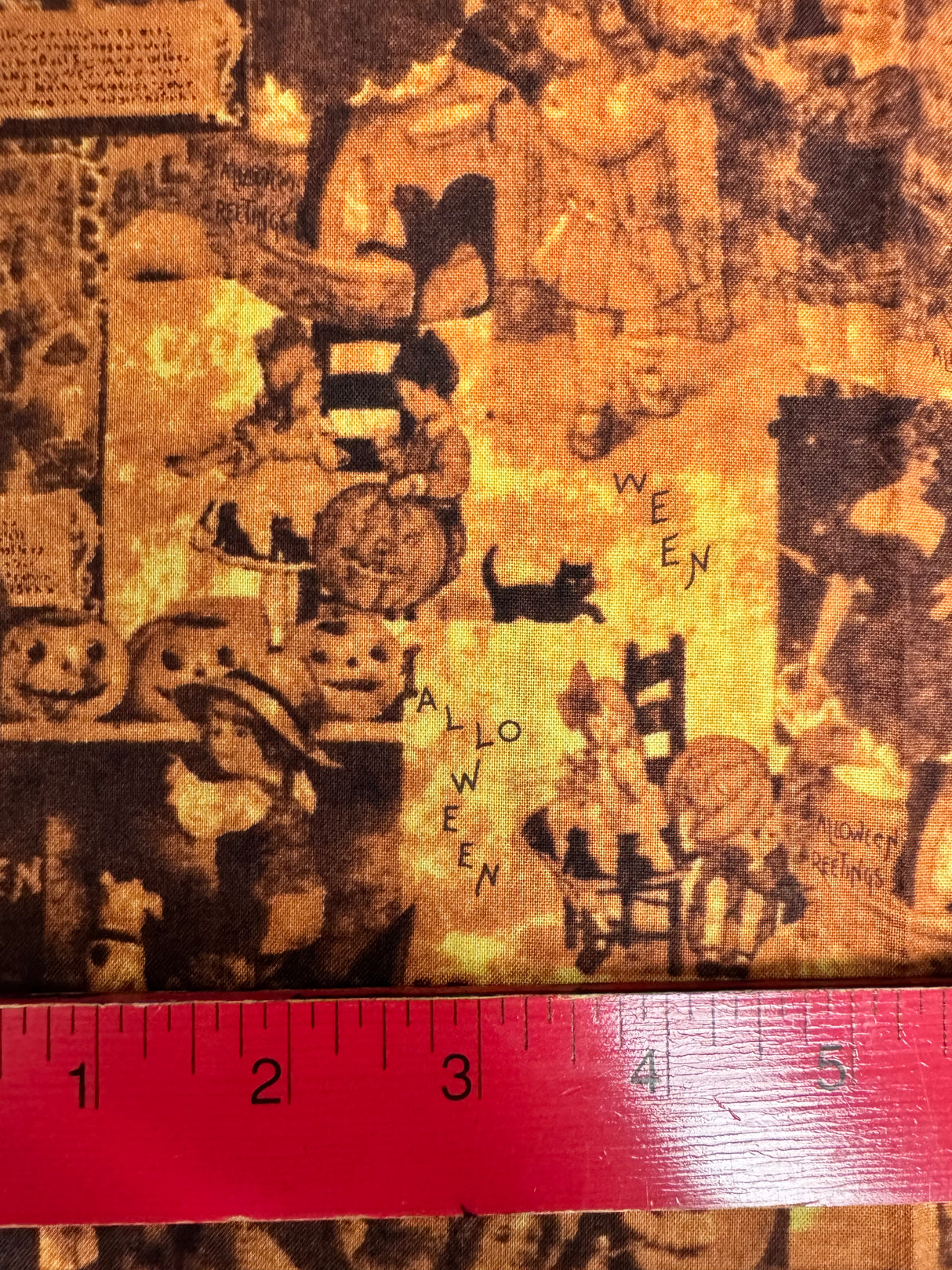2000's Orange and Black Halloween Collage Novelty Print Cotton Fabric - BTY