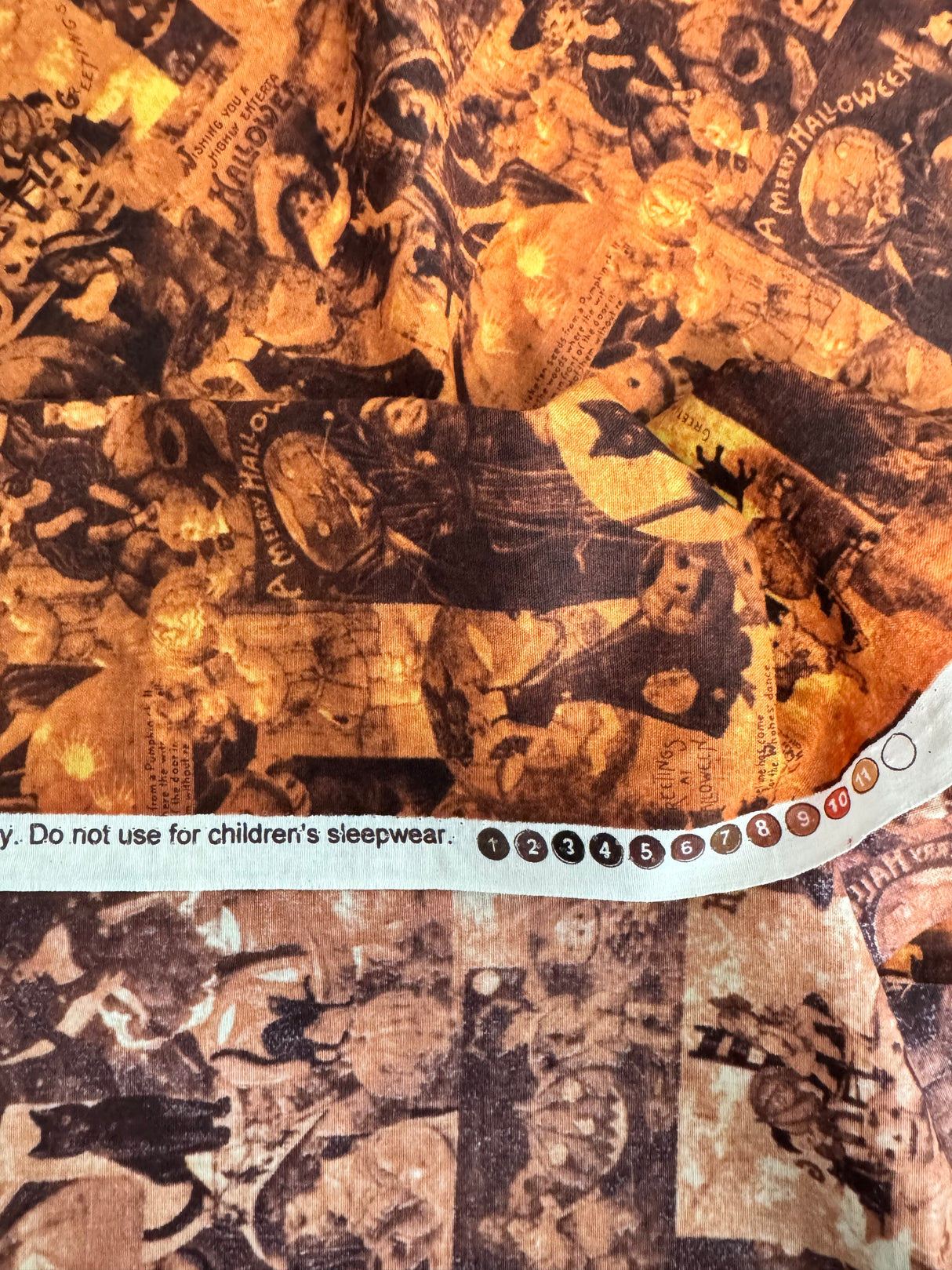 2000's Orange and Black Halloween Collage Novelty Print Cotton Fabric - BTY