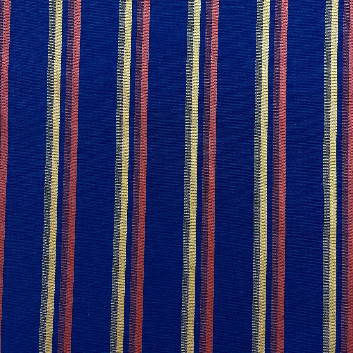 1970’s Navy Blue with Yellow and Orange Stripe Fabric - Cotton blend - BTY (S33)