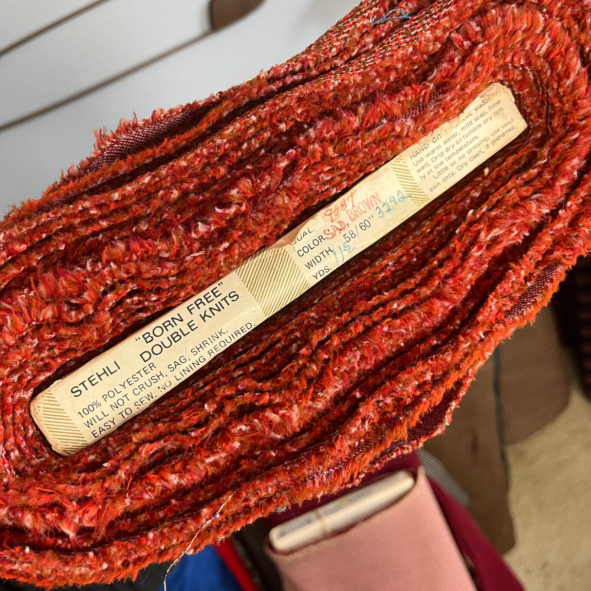 1970’s Stehli "Born Free" Red, Orange, and Brown Double Knit Polyester Fabric - BTY (K14)