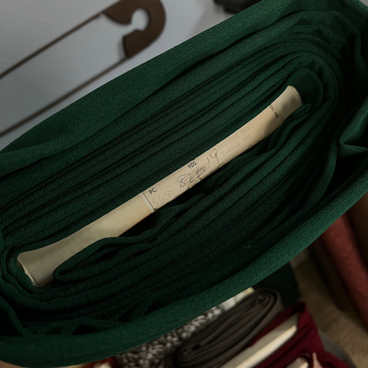 1970's Deep Green Fabric - Polyester Double Knit Fabric - BTY (Z2)