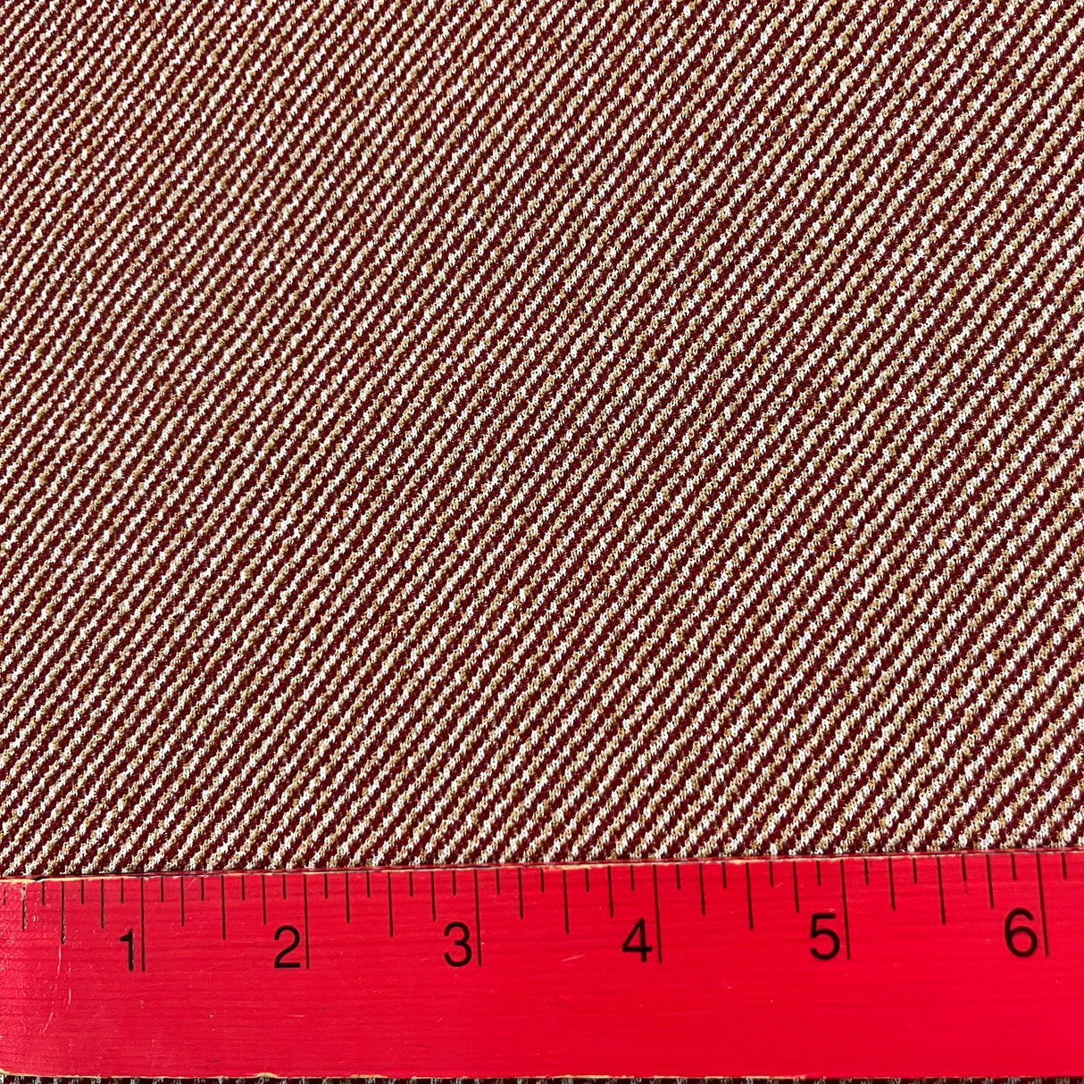 1960’s Diagonal Stripe Red and Cream Polyester Double Knit (K15)