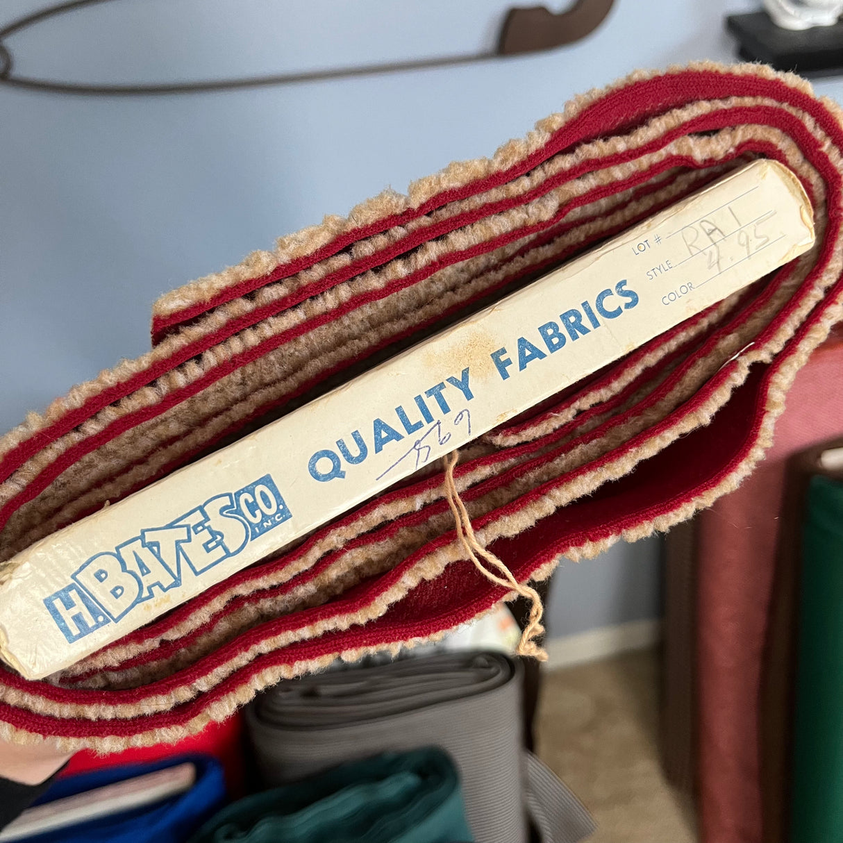 1960’s Diagonal Stripe Red and Cream Polyester Double Knit (K15)