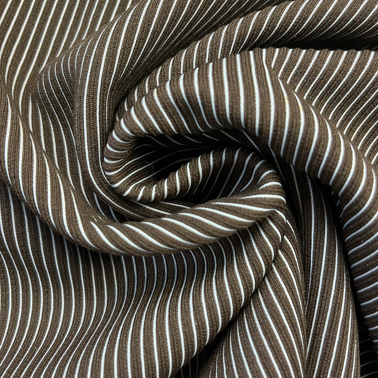 1970's Brown and White Striped Ribbed Fabric - Polyester - Piece (P173)