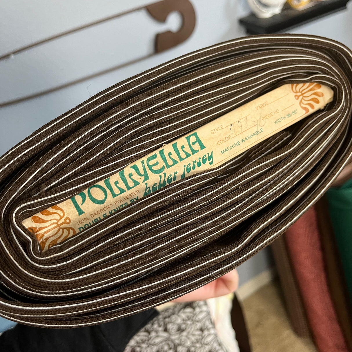 1970's Brown and White Striped Ribbed Fabric - Polyester - Piece (P173)