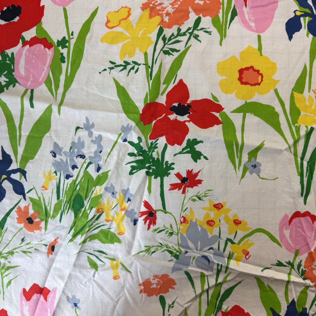1980’s White with Large Floral Decorator Cotton Blend Fabric - (P199)