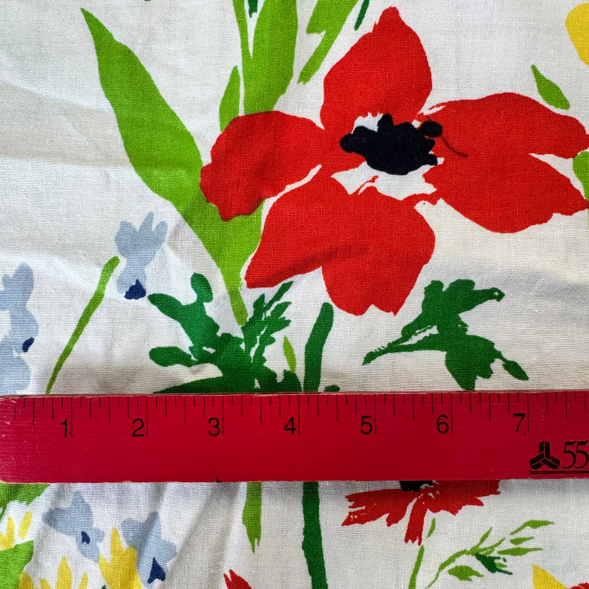 1980’s White with Large Floral Decorator Cotton Blend Fabric - (P199)