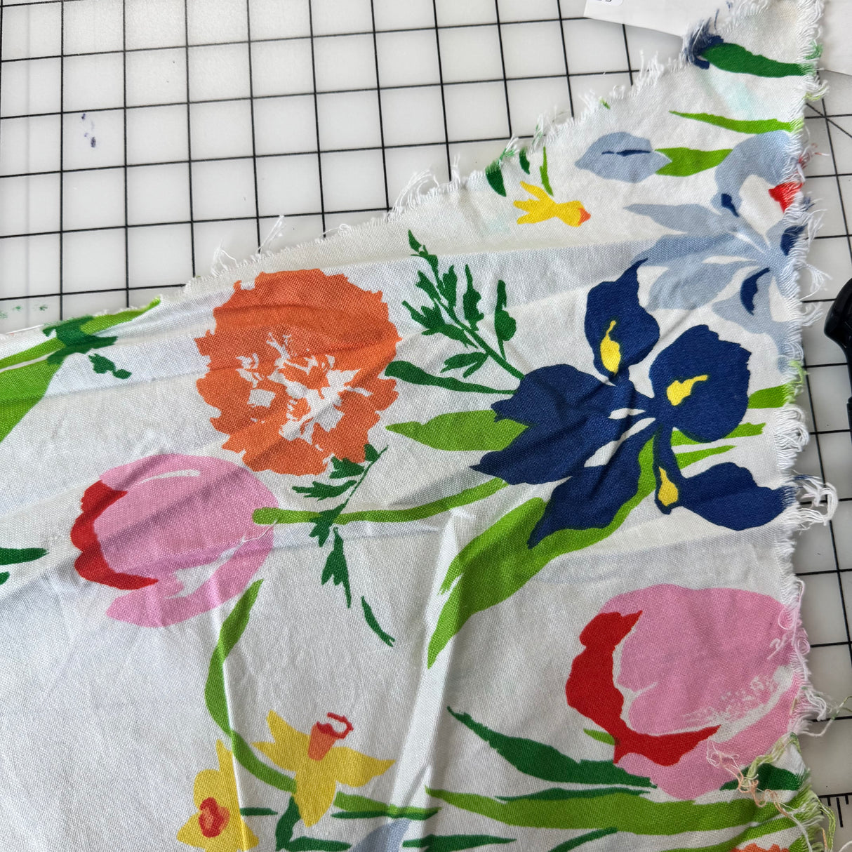 1980’s White with Large Floral Decorator Cotton Blend Fabric - (P199)