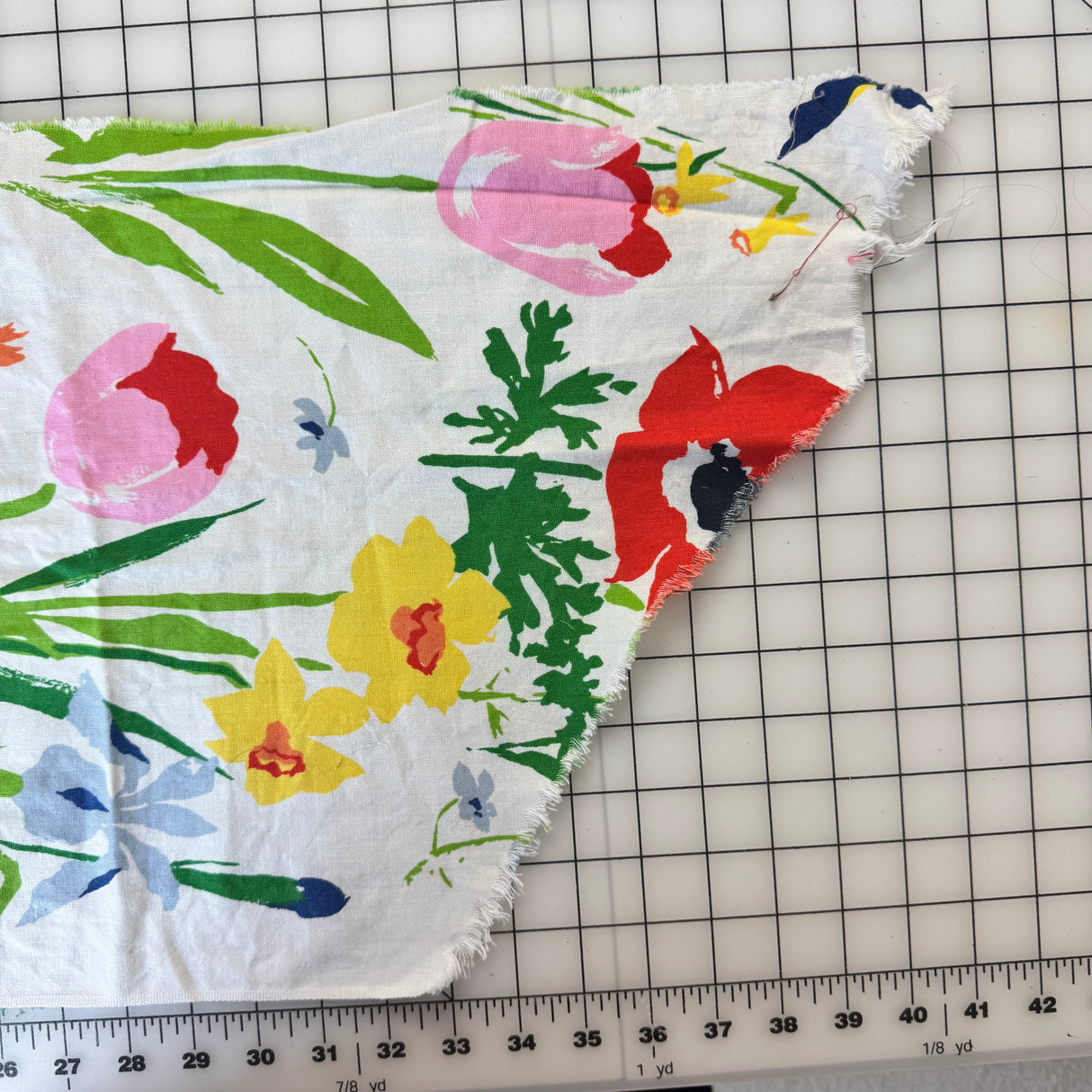 1980’s White with Large Floral Decorator Cotton Blend Fabric - (P199)