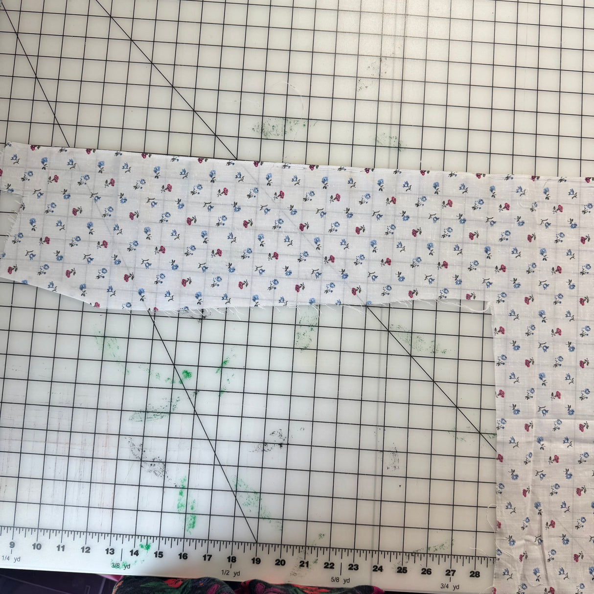 1960’s White with Blue and Red Small Florals Cotton Fabric - (P201)