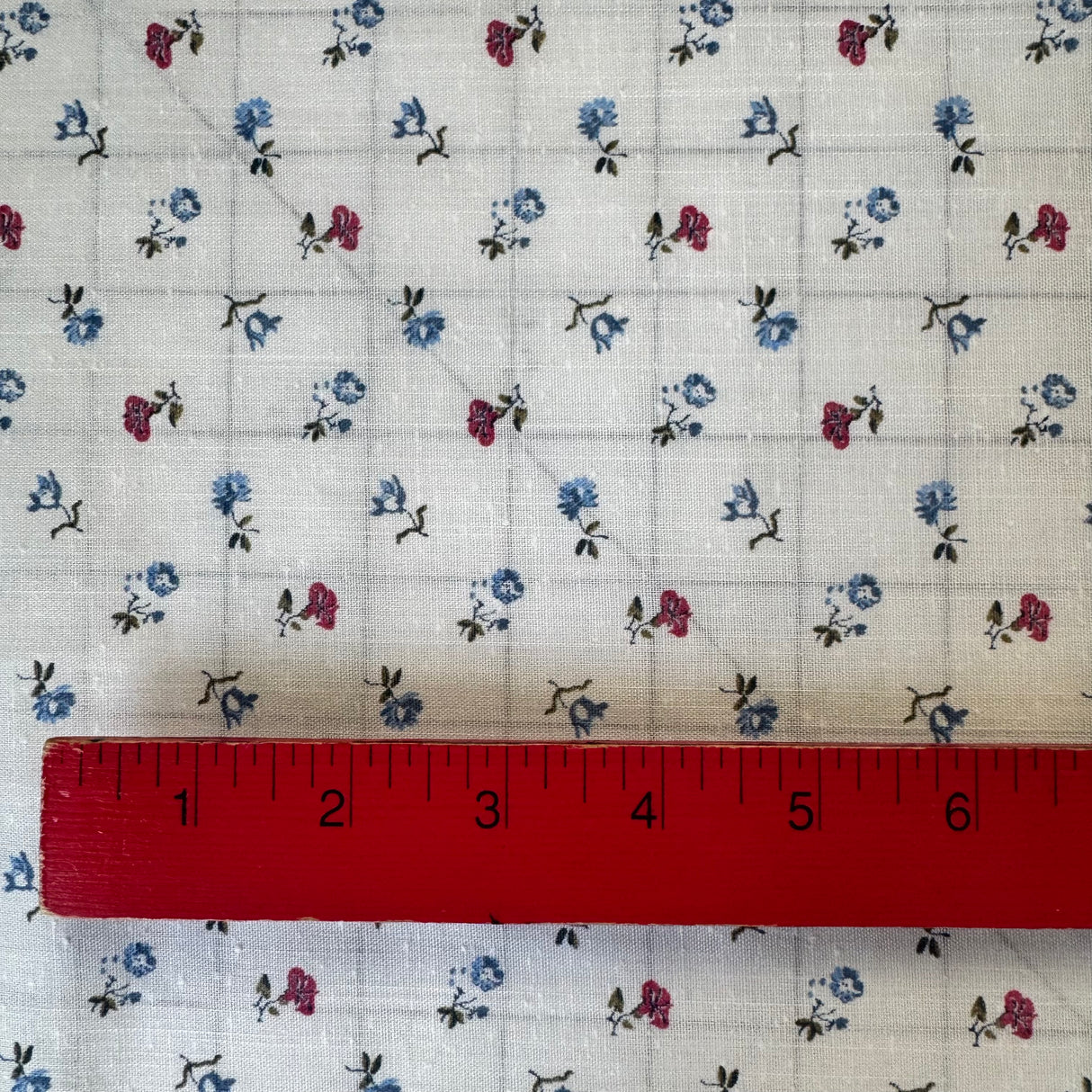 1960’s White with Blue and Red Small Florals Cotton Fabric - (P201)