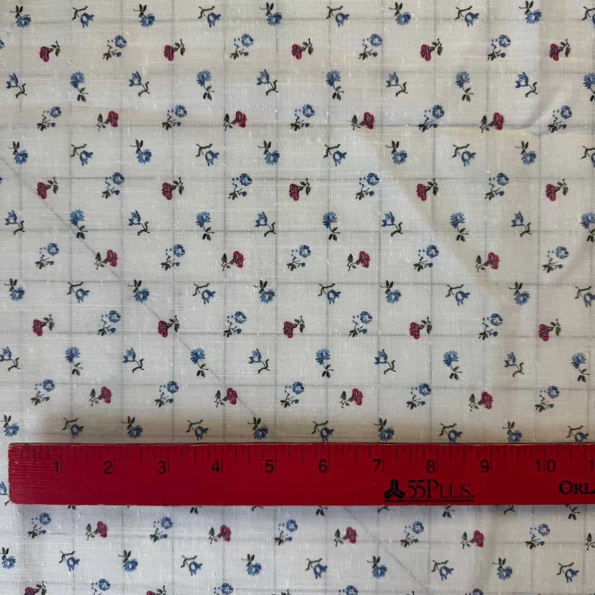 1960’s White with Blue and Red Small Florals Cotton Fabric - (P201)
