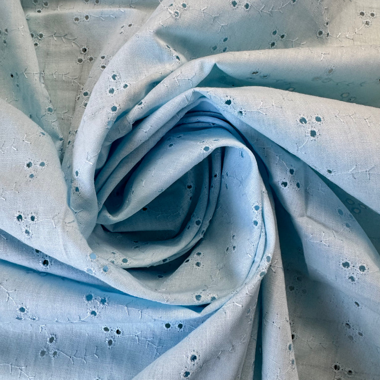 1970’s Light Blue Eyelet Cotton blend Fabric - (P202)