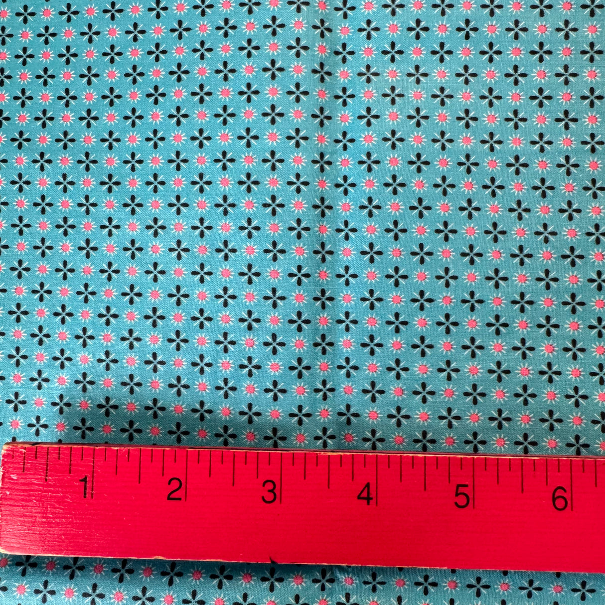1950’s Aqua Blue with Black and Pink details Cotton Fabric - (P203)