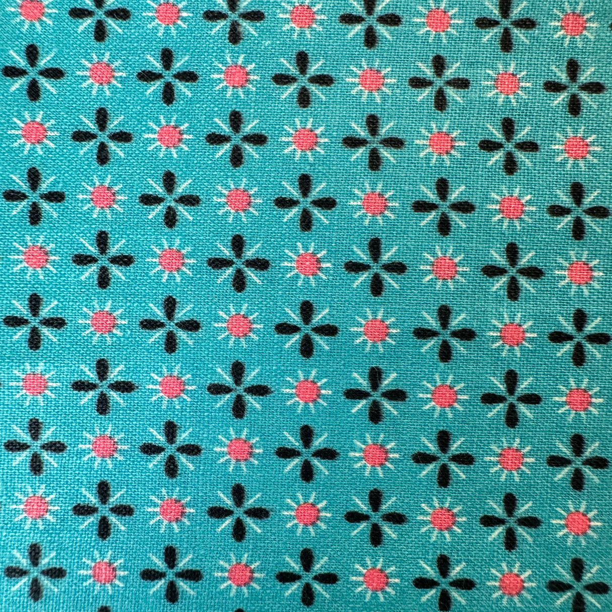 1950’s Aqua Blue with Black and Pink details Cotton Fabric - (P203)