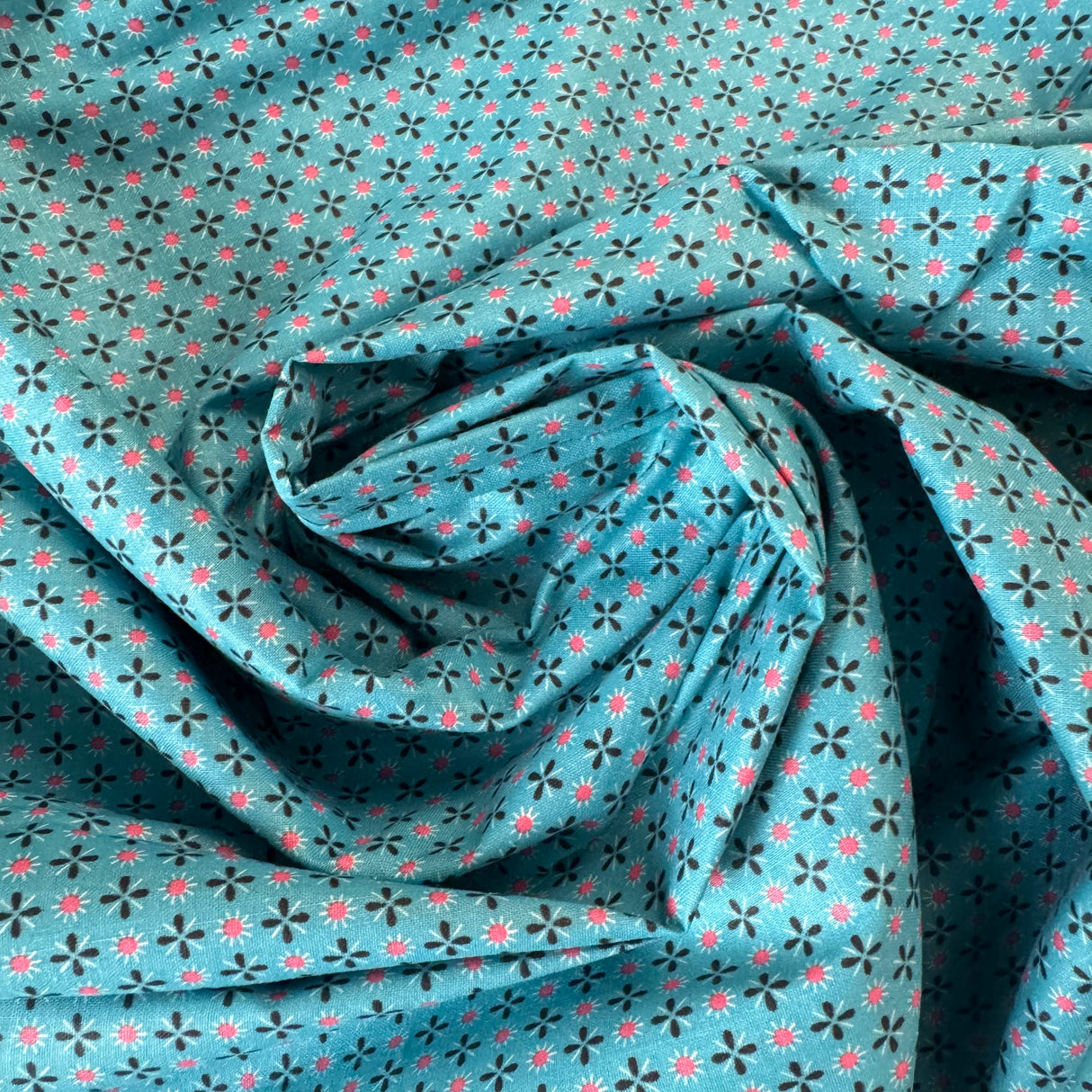 1950’s Aqua Blue with Black and Pink details Cotton Fabric - (P203)