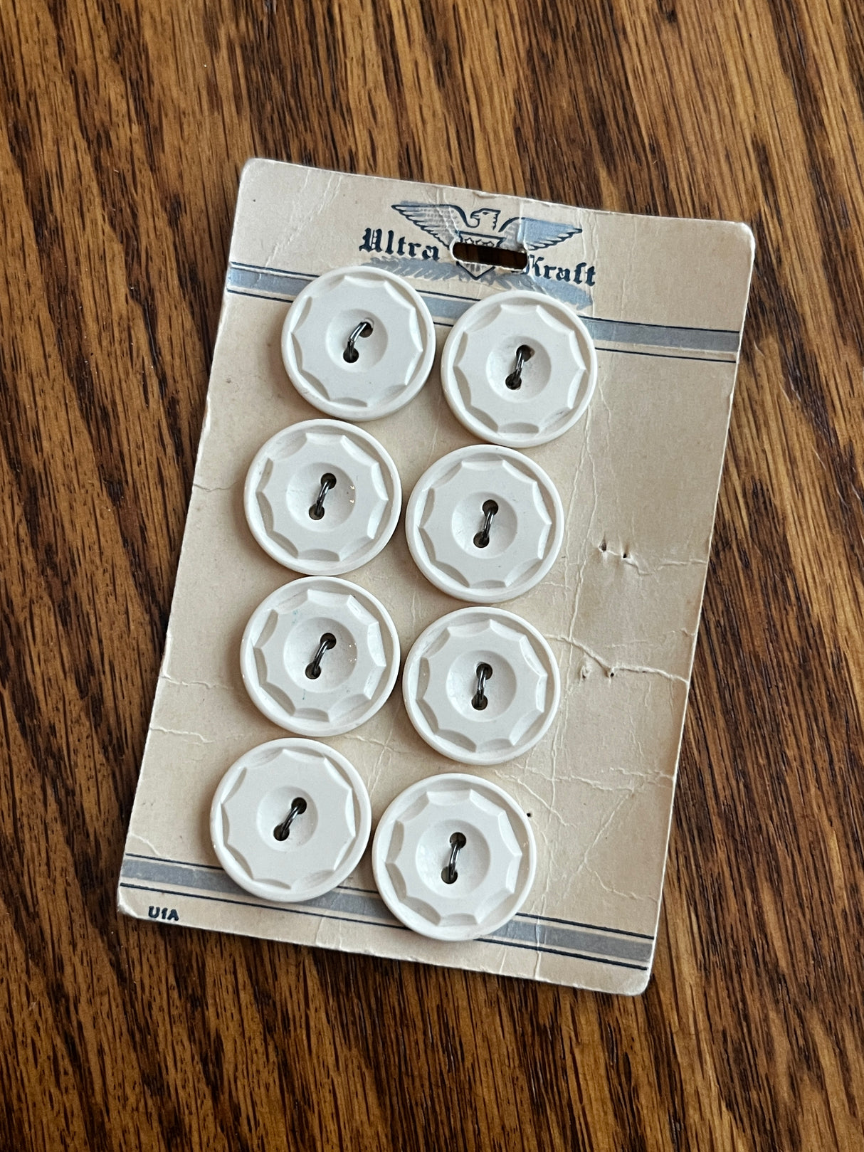 1940’s Ultra Kraft Off White Plastic Buttons - Set of 8 - 3/4" - on card