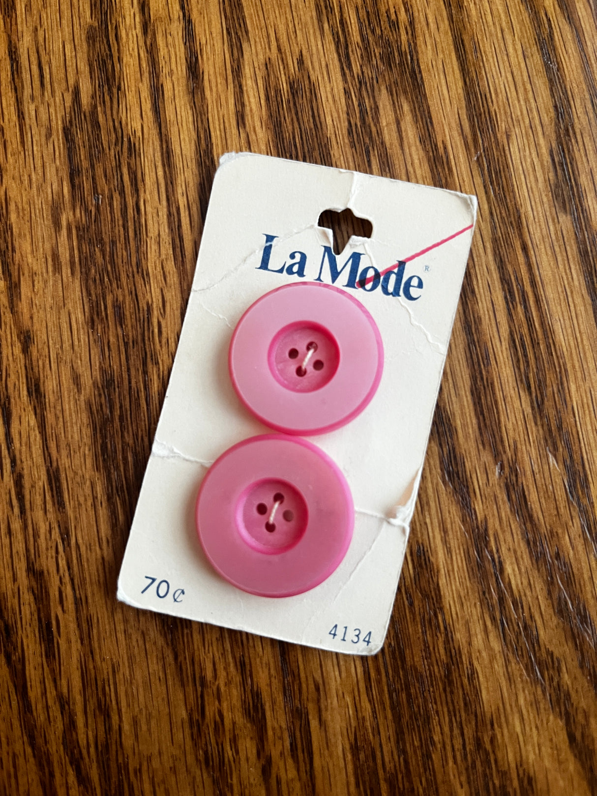 1980’s La Mode Pink Carved Plastic Buttons - Set of 2 - 1 1/16" - on card