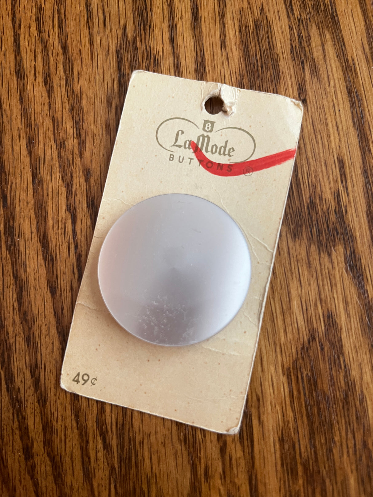 1960’s La Mode Pearlescent White Plastic Coat Button - Set of 1 - 1 5/8" - on card