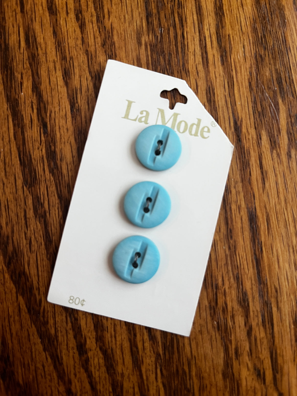 1980’s La Mode Light Blue Carved Plastic Matte Buttons - Set of 3 - 5/8" - on card
