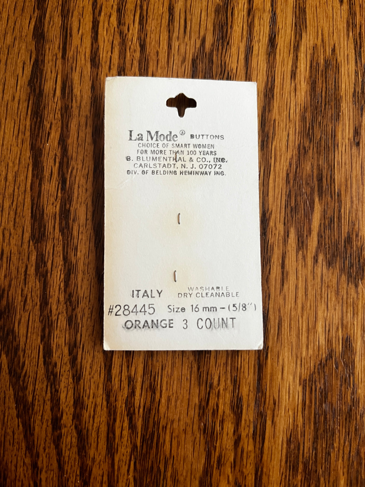 1980’s La Mode Faded Orange Triangular Plastic Buttons - Set of 3 - 5/8" - on card