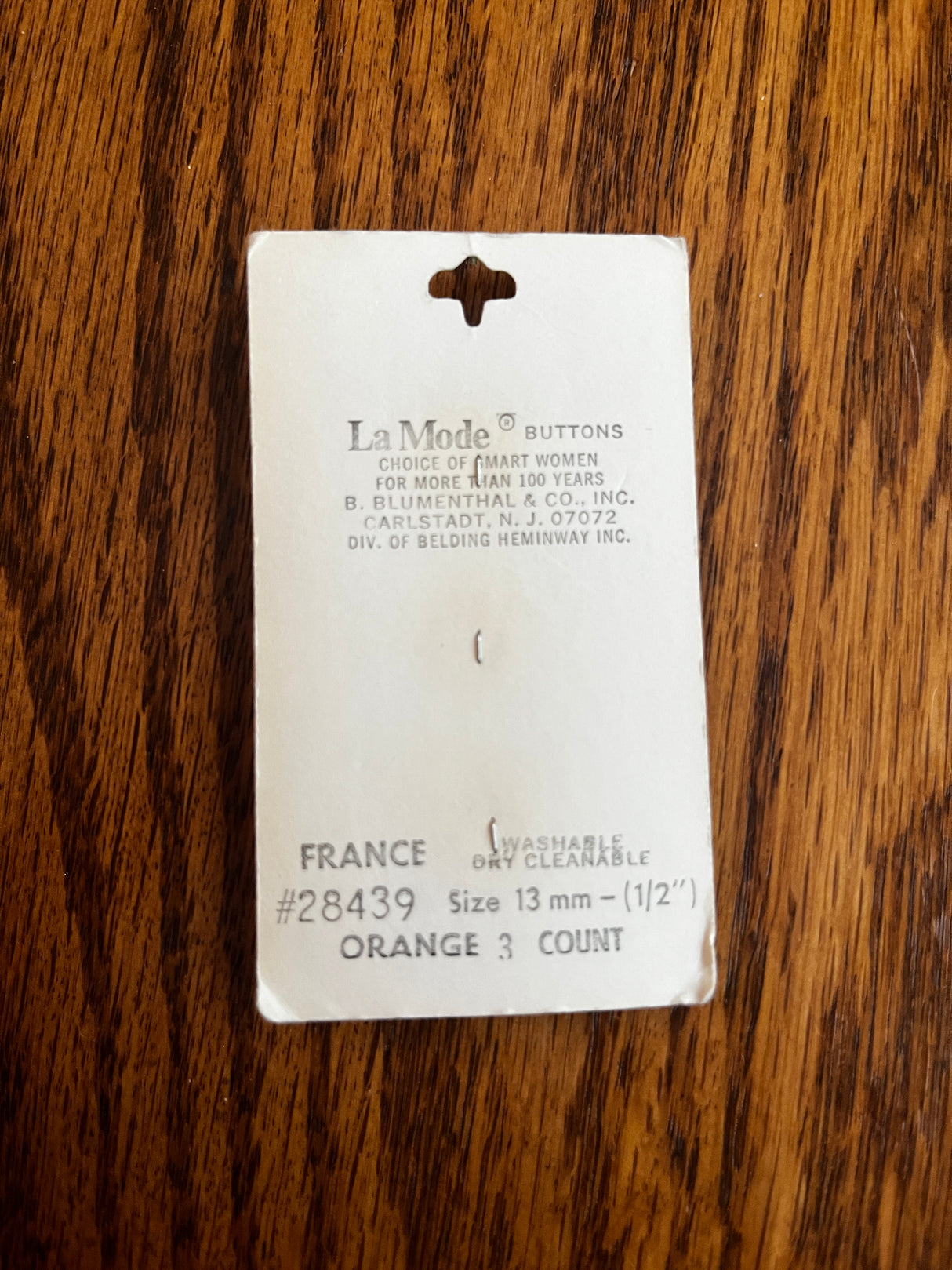 1980’s La Mode Bright Orange Plastic Buttons - Set of 3 - 1/2" - on card