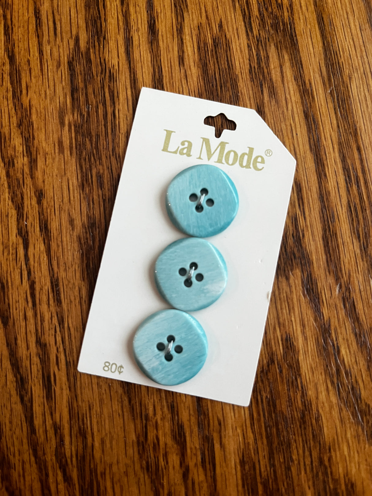 1980’s La Mode Light Blue Plastic Buttons - Set of 3 - 7/8" - on card