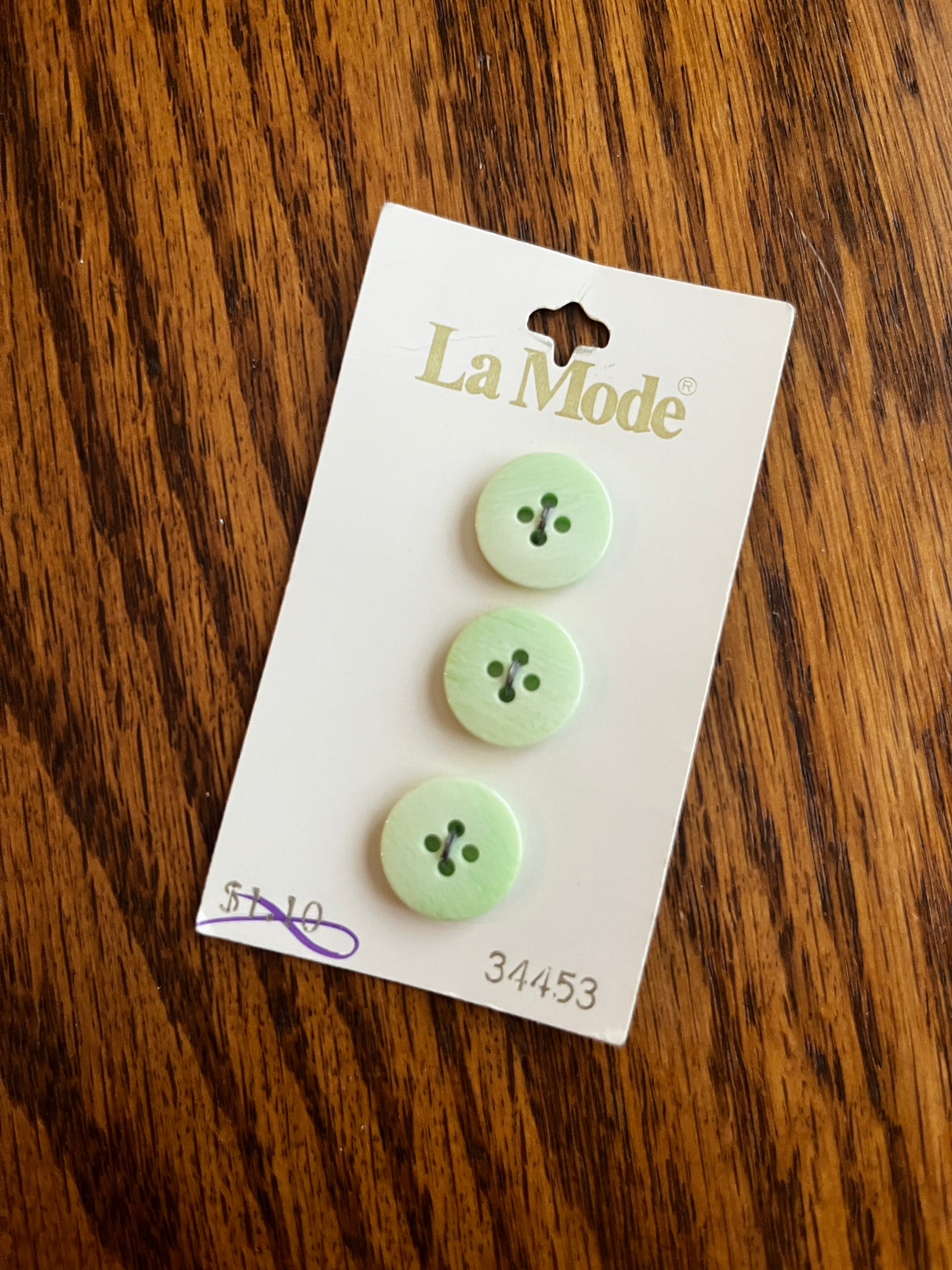1980’s La Mode Mint Green Plastic Buttons - Set of 3 - 5/8" -  on card