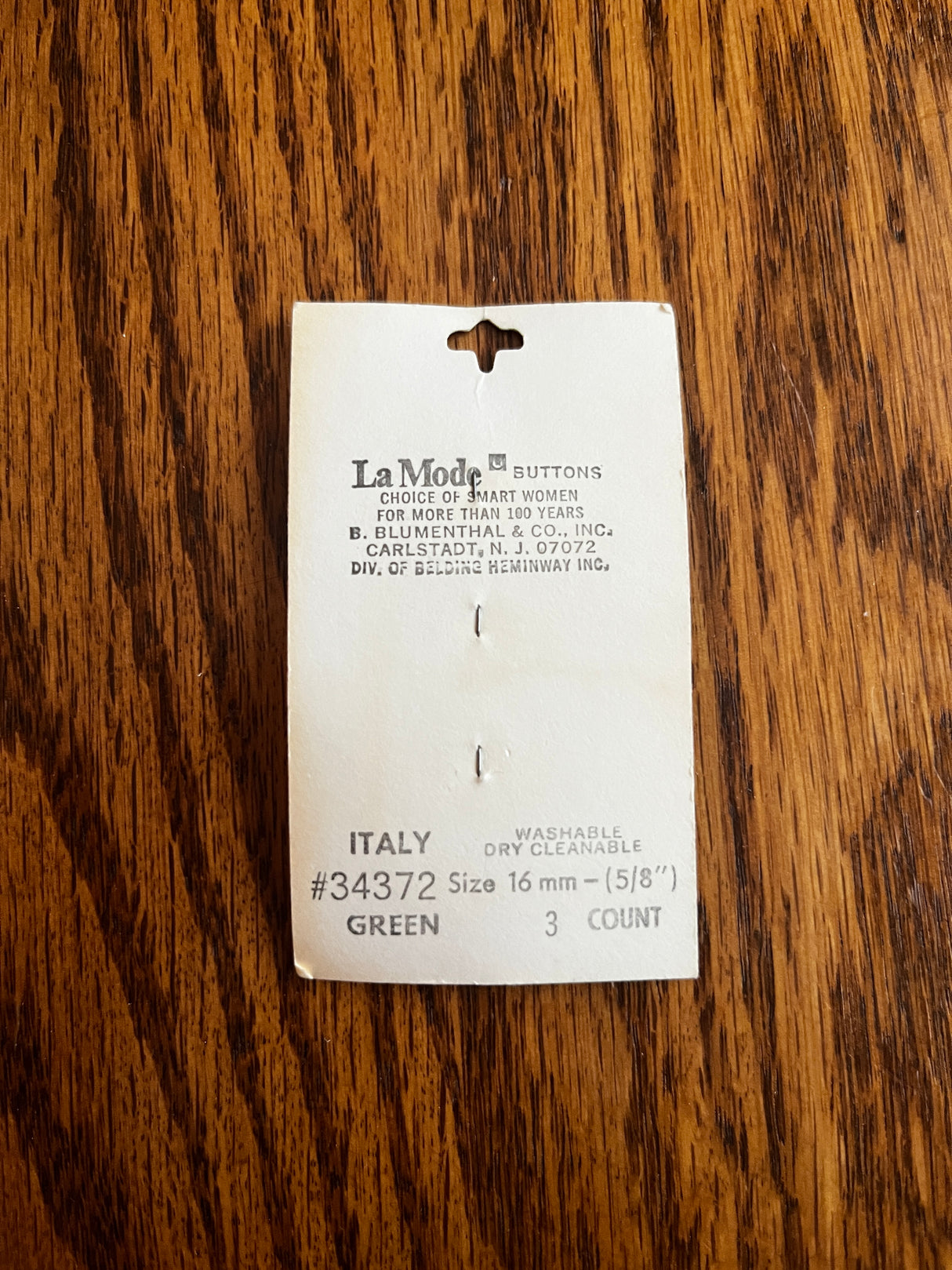 1980’s La Mode Pearlescent Light Green Plastic Buttons - Set of 3 - 5/8" -  on card