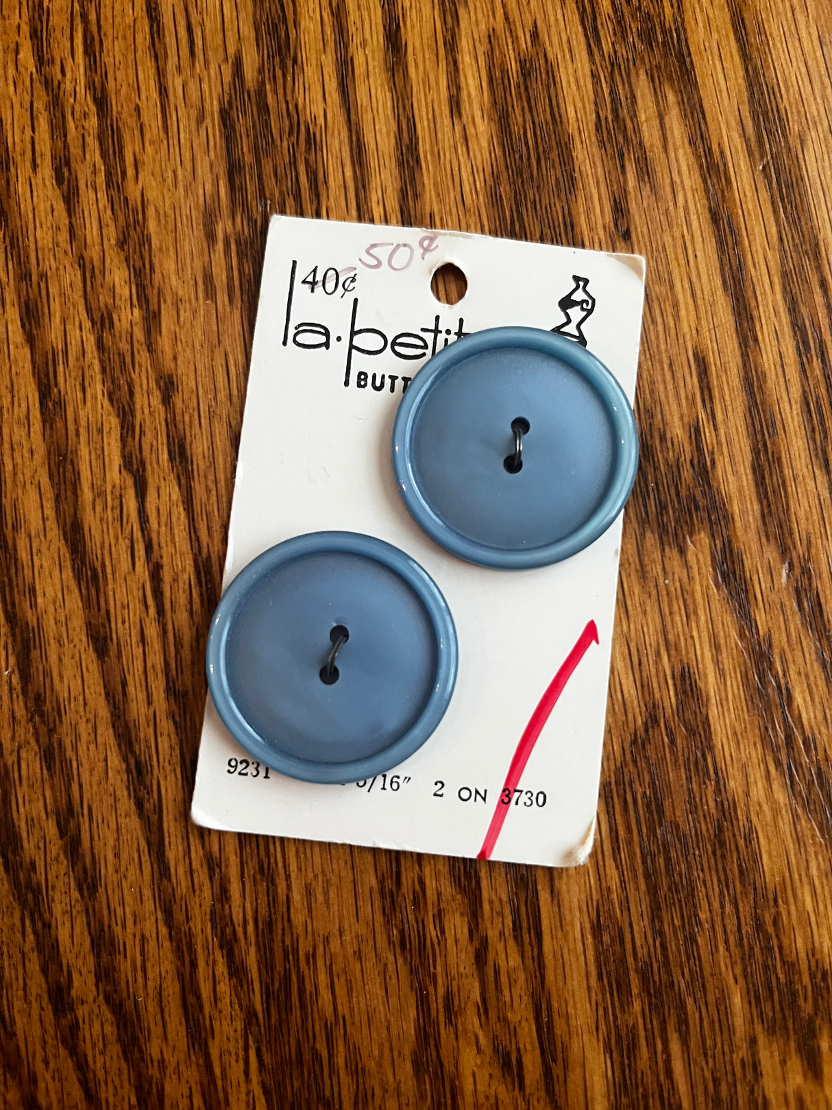 1980’s La Petite Cornflower Blue Carved Plastic Buttons - Set of 2 - 1 5/16" - on card