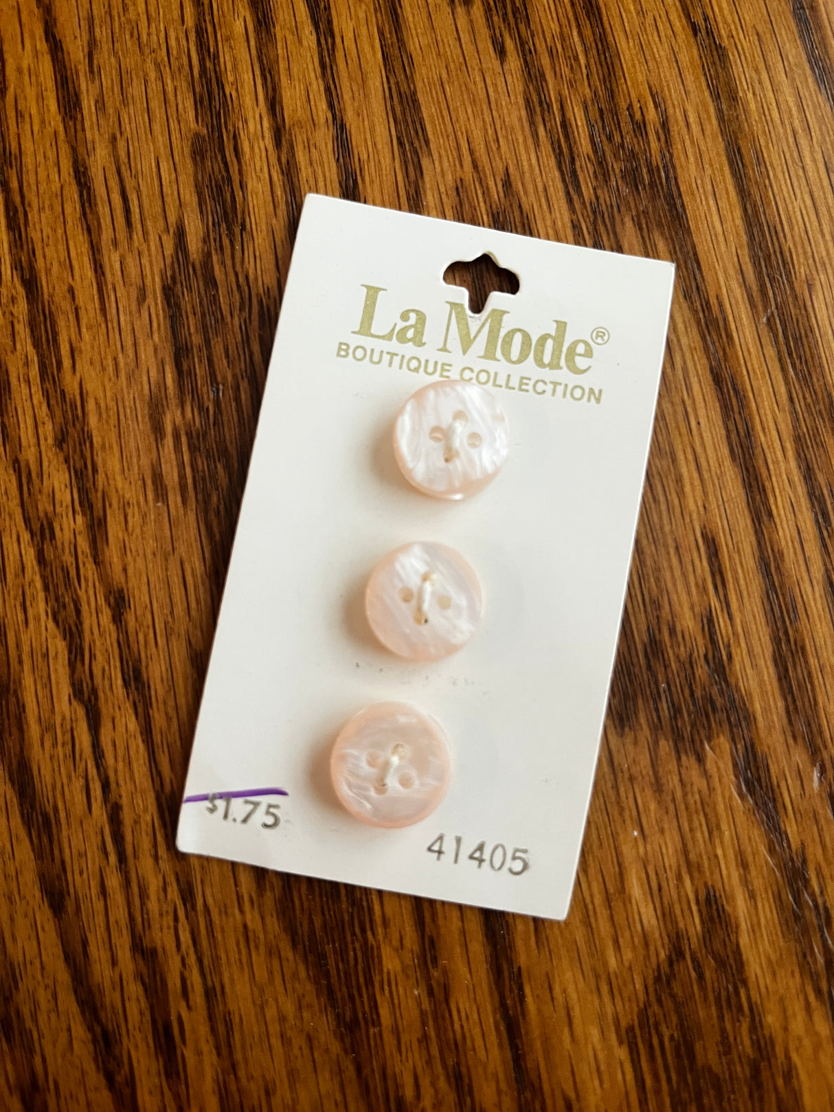 1980’s La Mode Light Pink Thick Plastic Buttons - Set of 3 - 1/2" - on card
