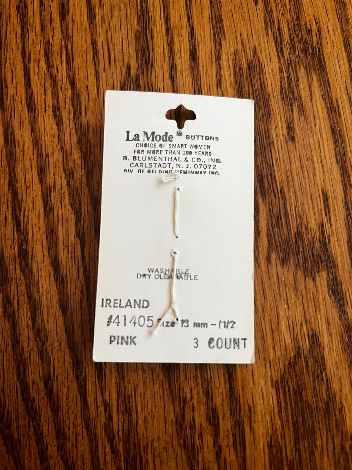 1980’s La Mode Light Pink Thick Plastic Buttons - Set of 3 - 1/2" - on card