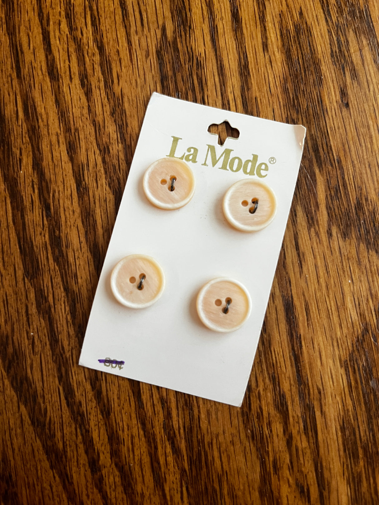 1980’s La Mode Very Light Orange Plastic Matte Buttons - Set of 4 - 5/8" - on card