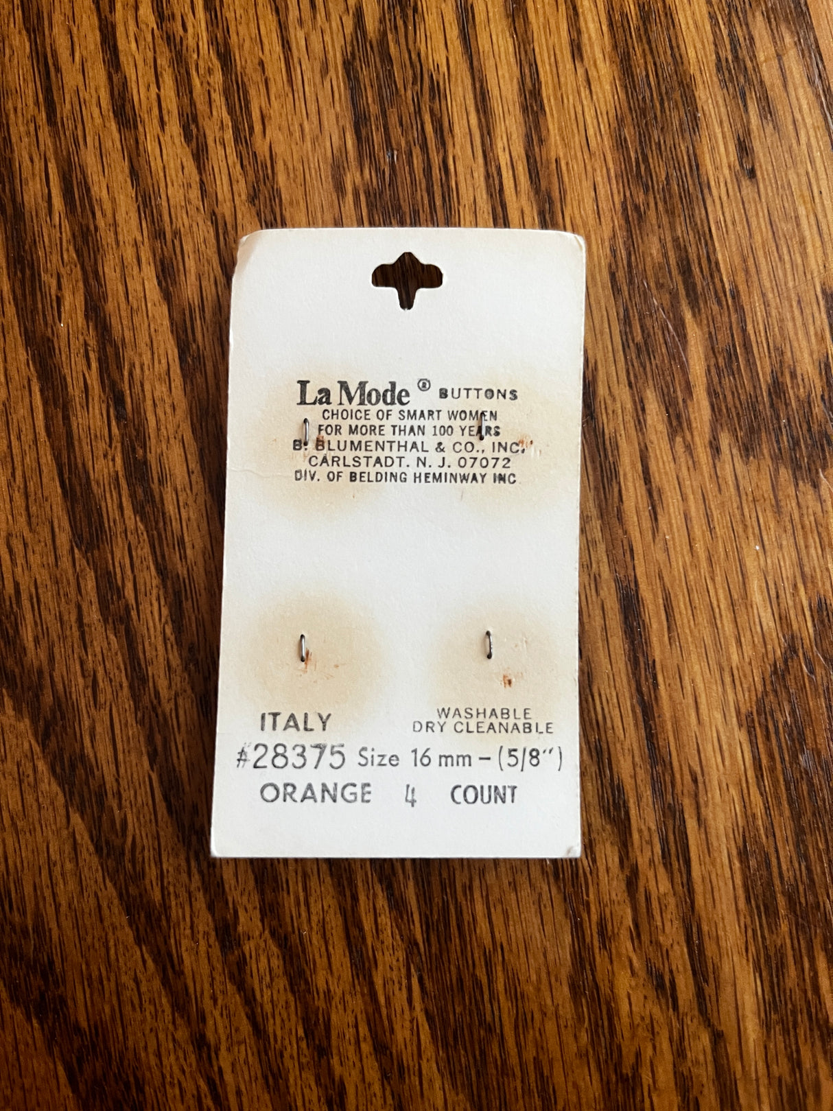 1980’s La Mode Very Light Orange Plastic Matte Buttons - Set of 4 - 5/8" - on card