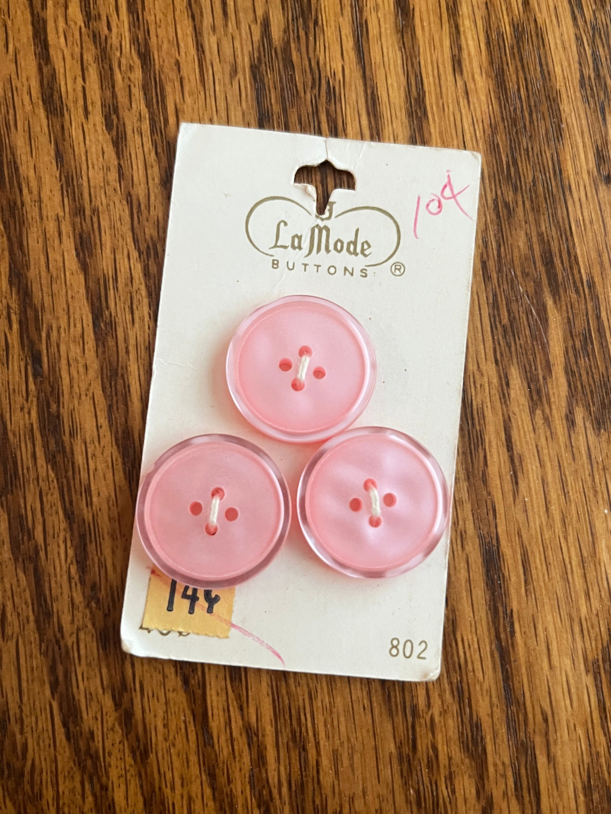 1960’s La Mode Light Pink Carved Plastic Buttons - Set of 3 - 7/8" - on card