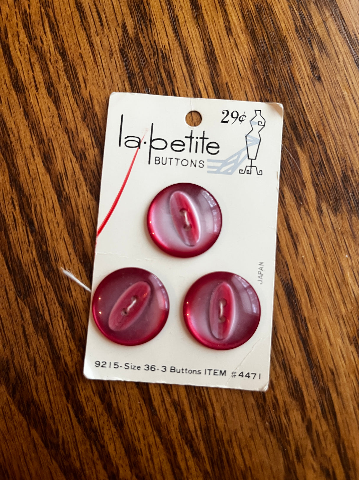 1980’s La Petite Pearlescent Purple Plastic Buttons - Set of 3 - 7/8" - on card