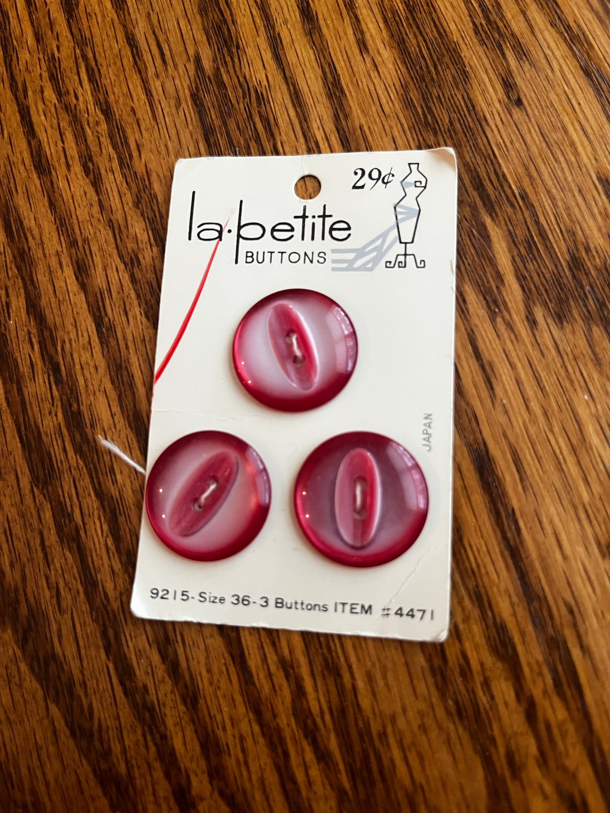 1980’s La Petite Pearlescent Purple Plastic Buttons - Set of 3 - 7/8" - on card