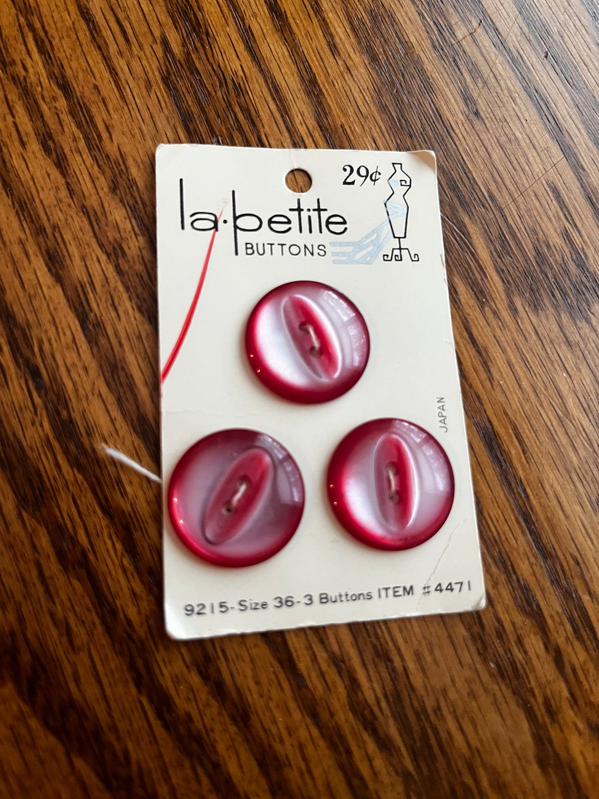 1980’s La Petite Pearlescent Purple Plastic Buttons - Set of 3 - 7/8" - on card