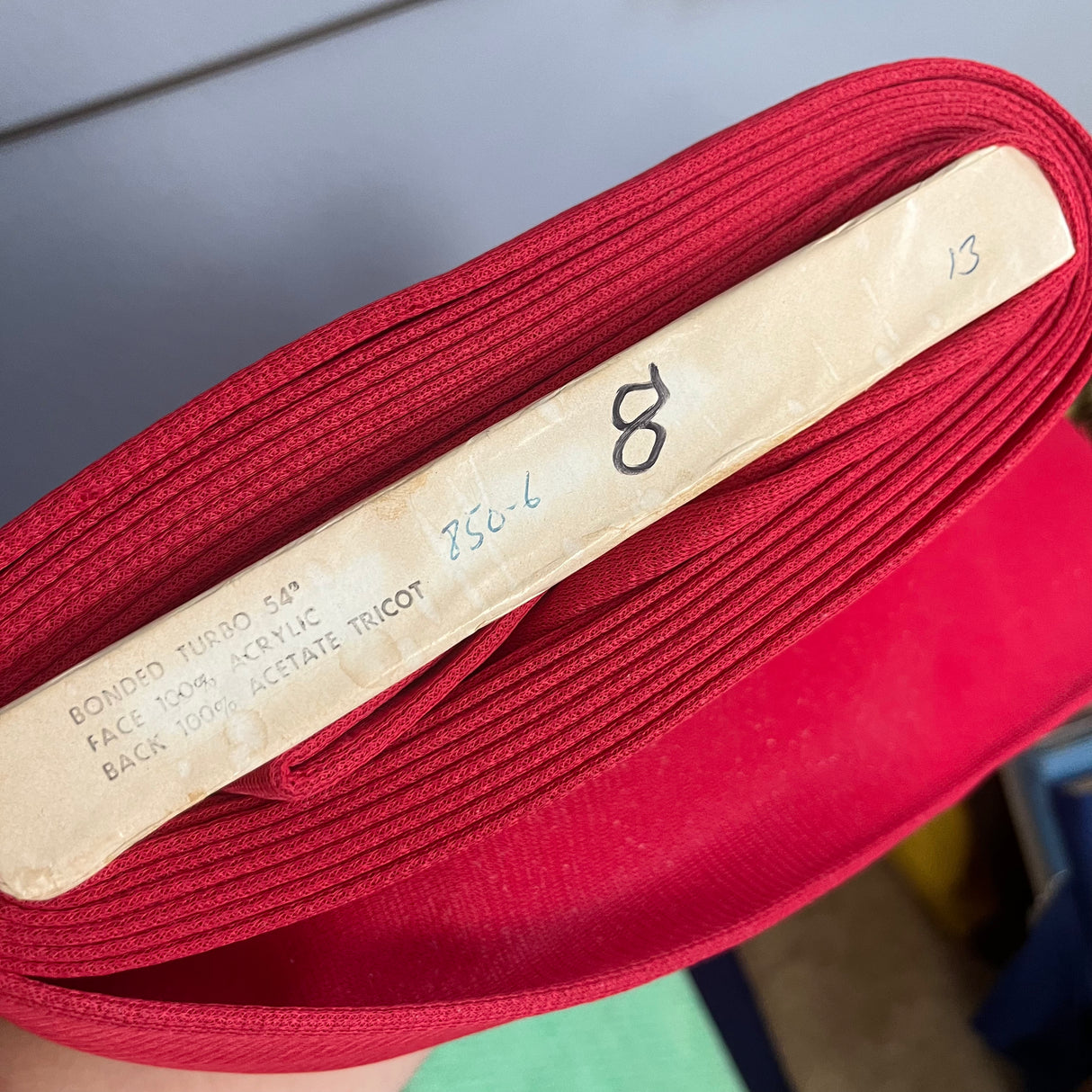 1970’s Bright Red Solid Color Bonded Fabric- Acrylic- BTY (J7)