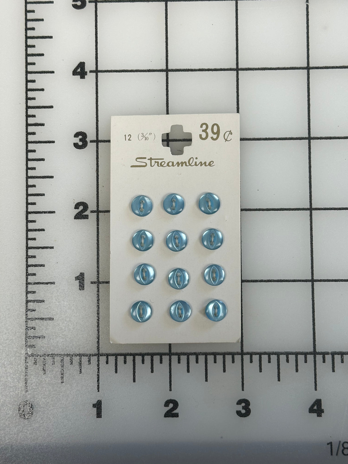 1970’s Streamline Blue Plastic Buttons - Set of 12 - 3/10" - on card