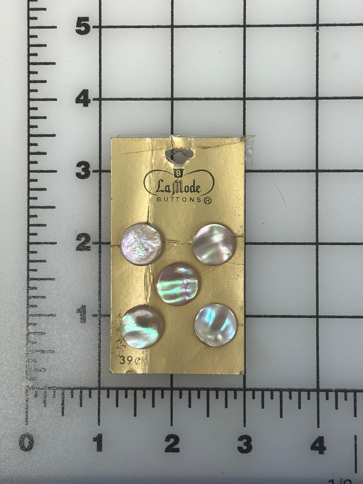 1960’s La Mode Shell Shank Buttons - Set of 5 - 5/8" - on card