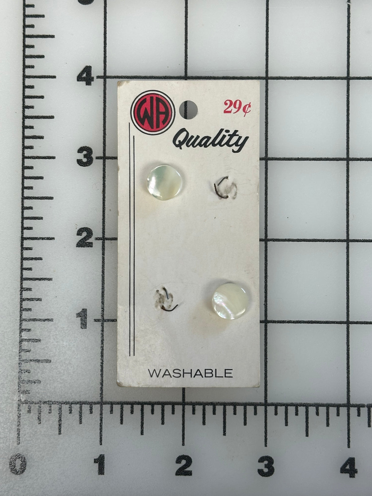 1970’s WA Quality Mother of Pearl Buttons - Set of 2 - 3/8" - on card