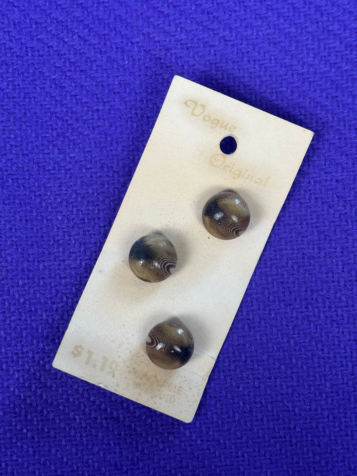 1970’s Vogue Original Wood Grain Plastic Buttons - Set of 3 - 5/8" - on card